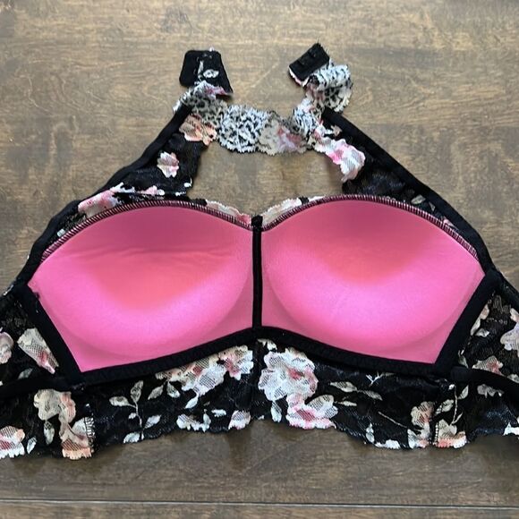 Pink Victoria’s Secret floral halter push up bralette wireless Sz-xs - Picture 9 of 13